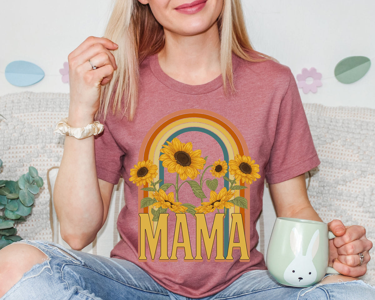 Retro Sunflowers Mama Shirt: Rainbow Graphic Tee