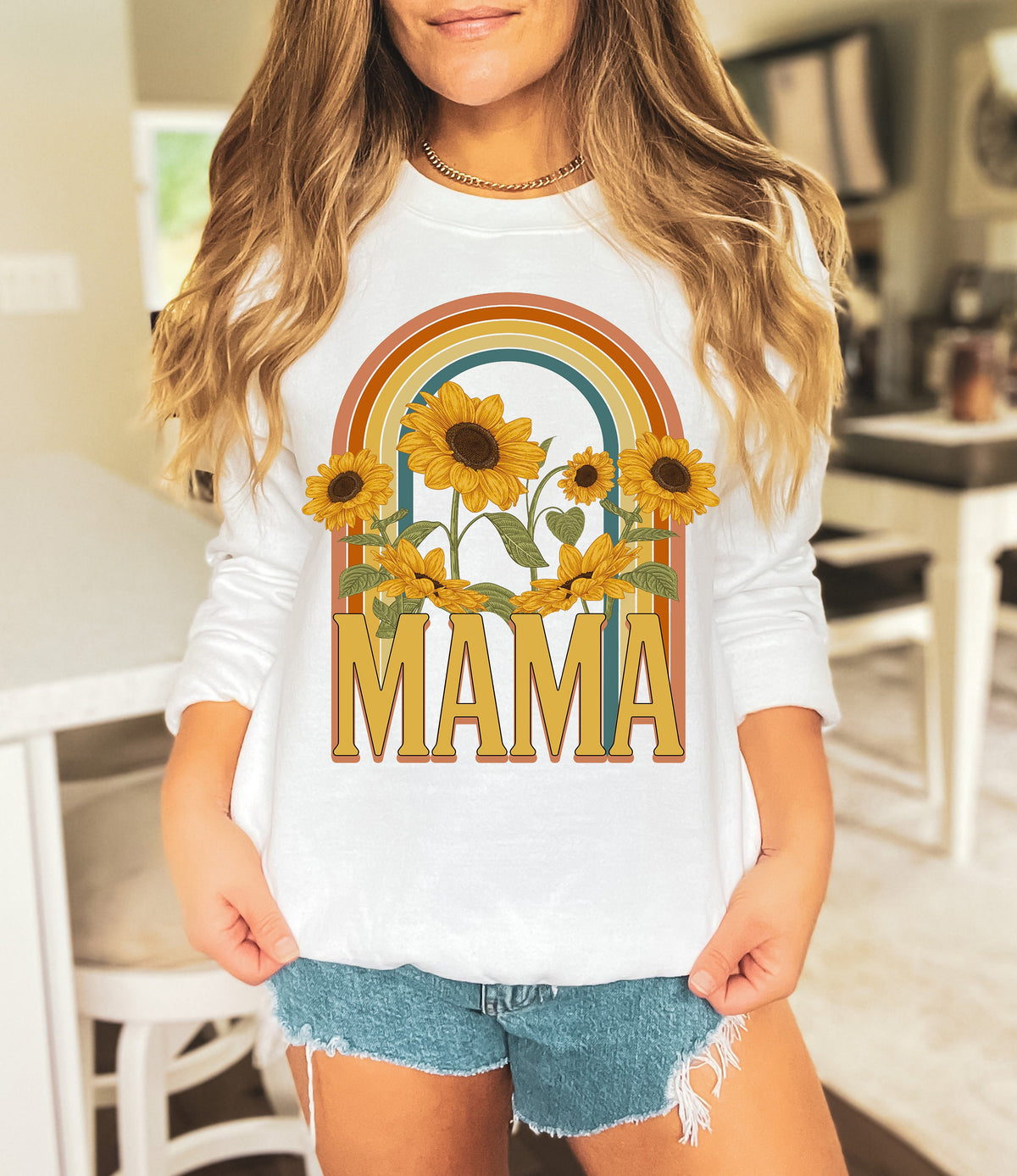Retro Sunflowers Mama Shirt: Rainbow Graphic Tee