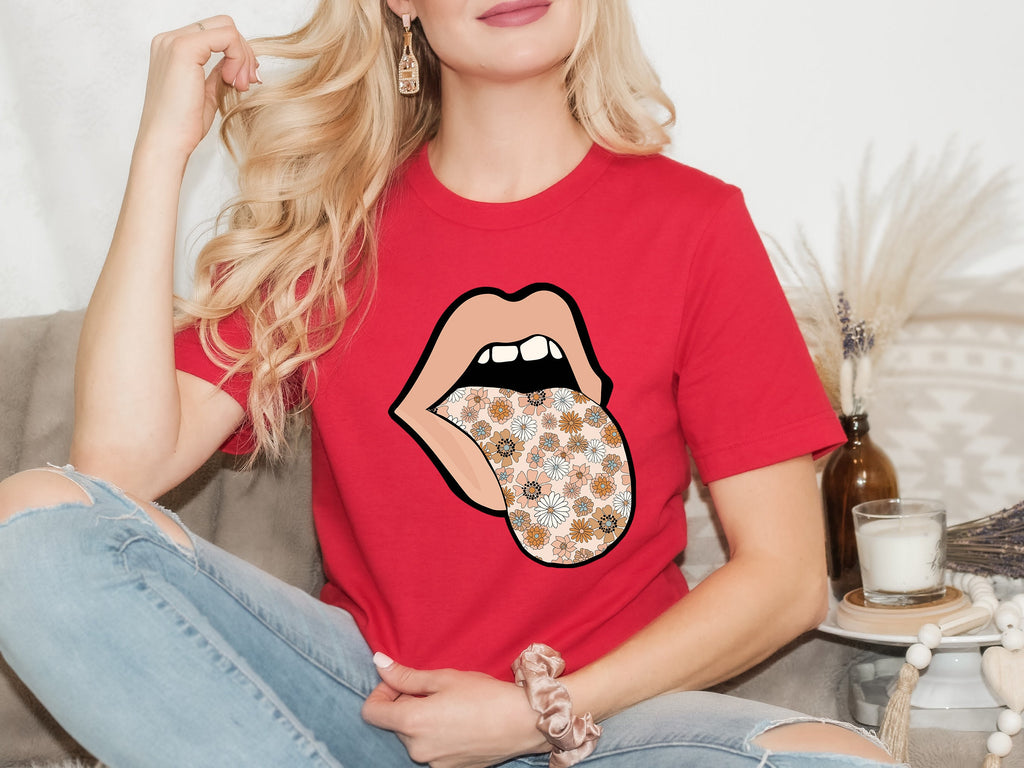 Floral Tongue Graphic Tee - Mama Peach Lips Shirt