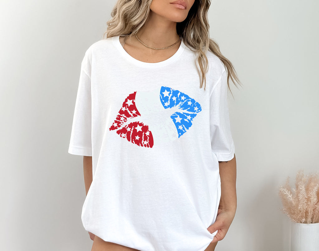 Retro USA Lips Shirt: 4th of July American Flag Tee