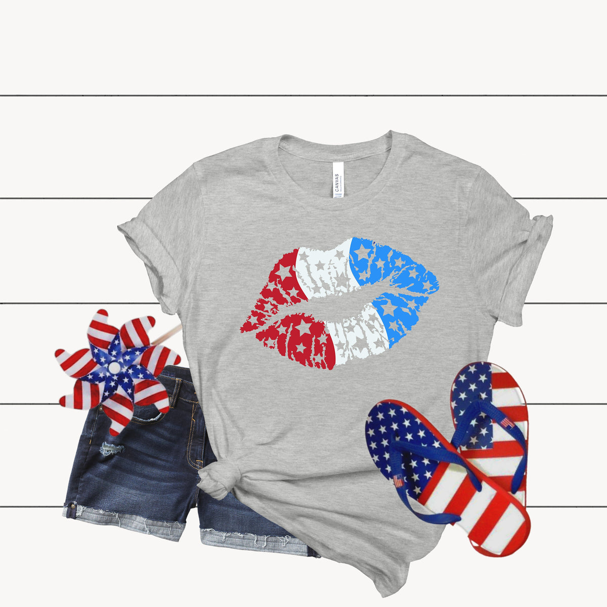 Retro USA Lips Shirt: 4th of July American Flag Tee