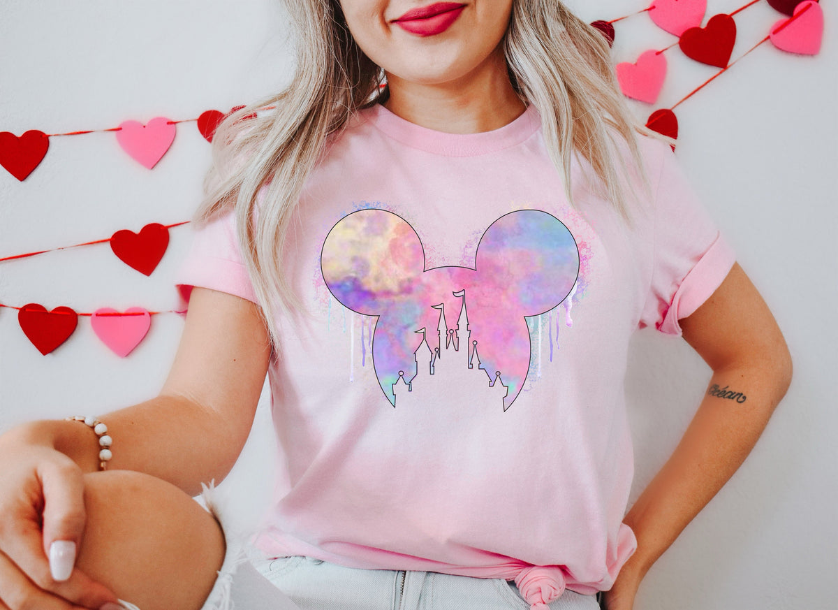 Watercolor Castle Mouse Ear Shirt - Matching Family Vacation Tee