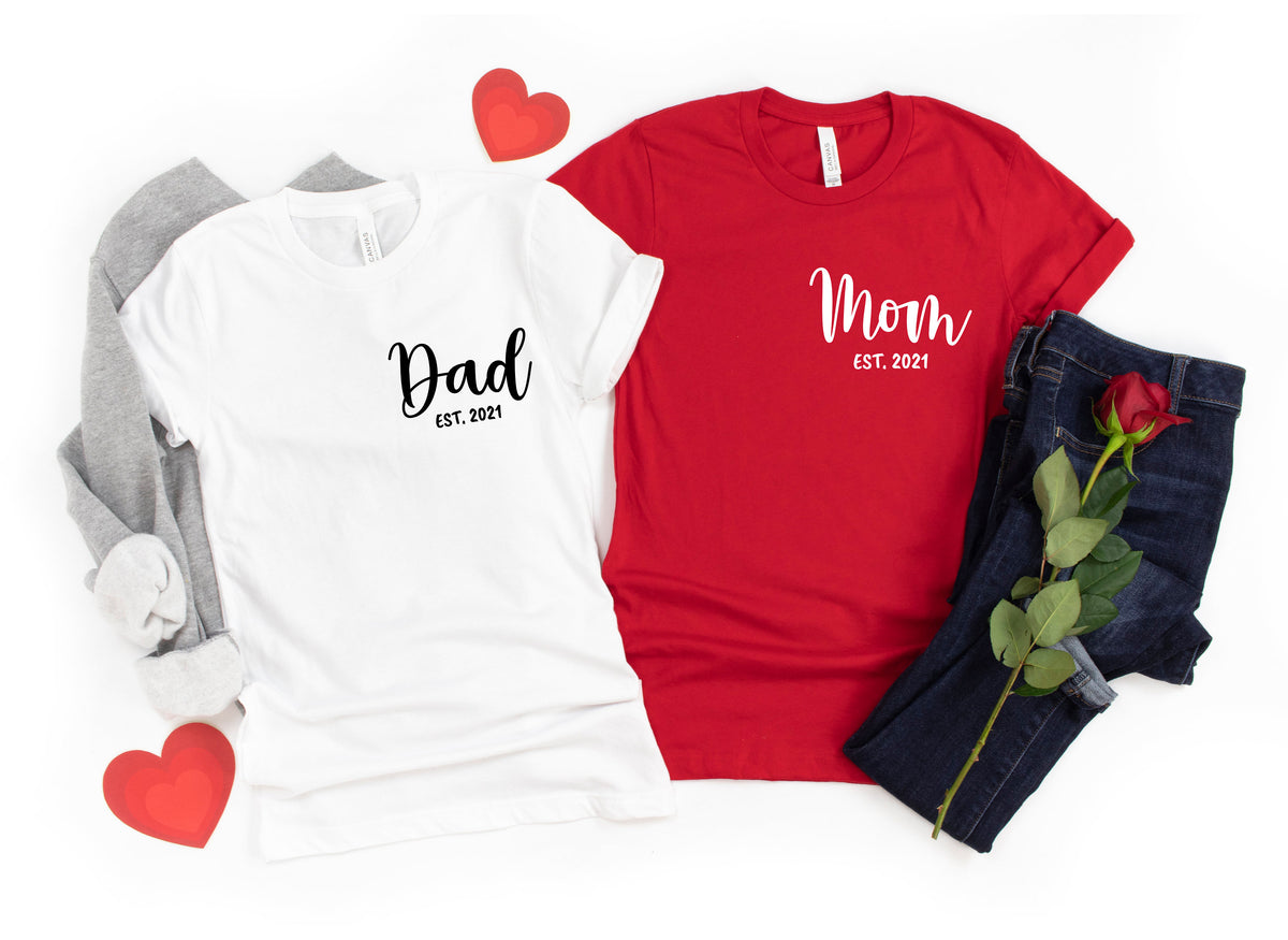 Matching Dad and Mom Est. T-Shirts: New Parent Gift Set