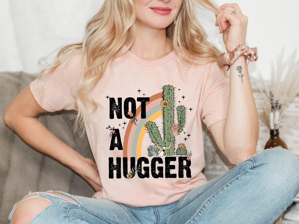 Not A Hugger Cactus Shirt: Retro Western Graphic Tee