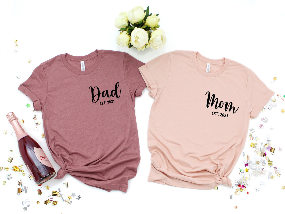 Matching Dad and Mom Est. T-Shirts: New Parent Gift Set