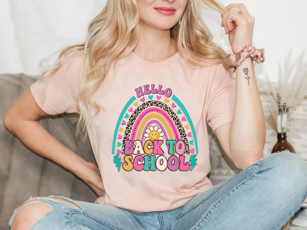 Back to School Teacher T-Shirt: Retro Rainbow Design