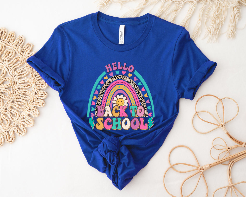 Back to School Teacher T-Shirt: Retro Rainbow Design