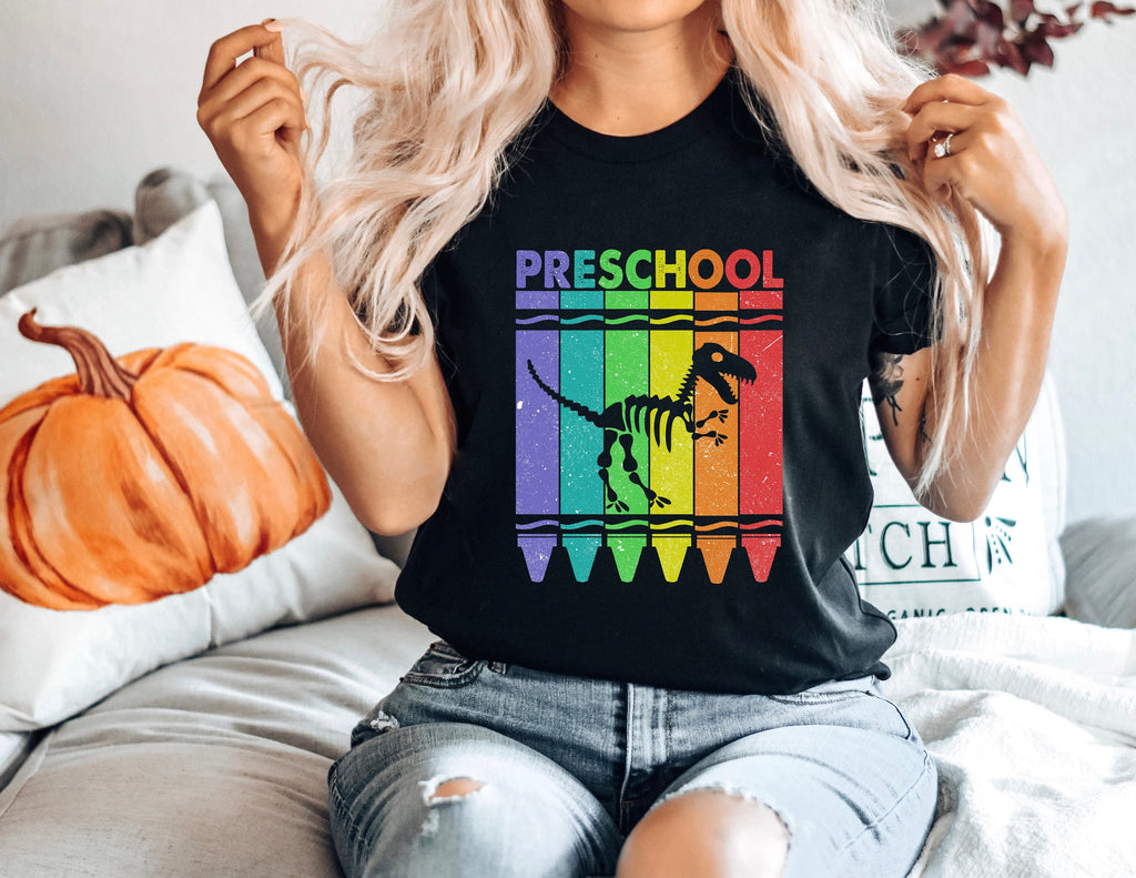 Crayons Dinosaur Teacher Shirt: Preschool Kindergarten T-Shirt