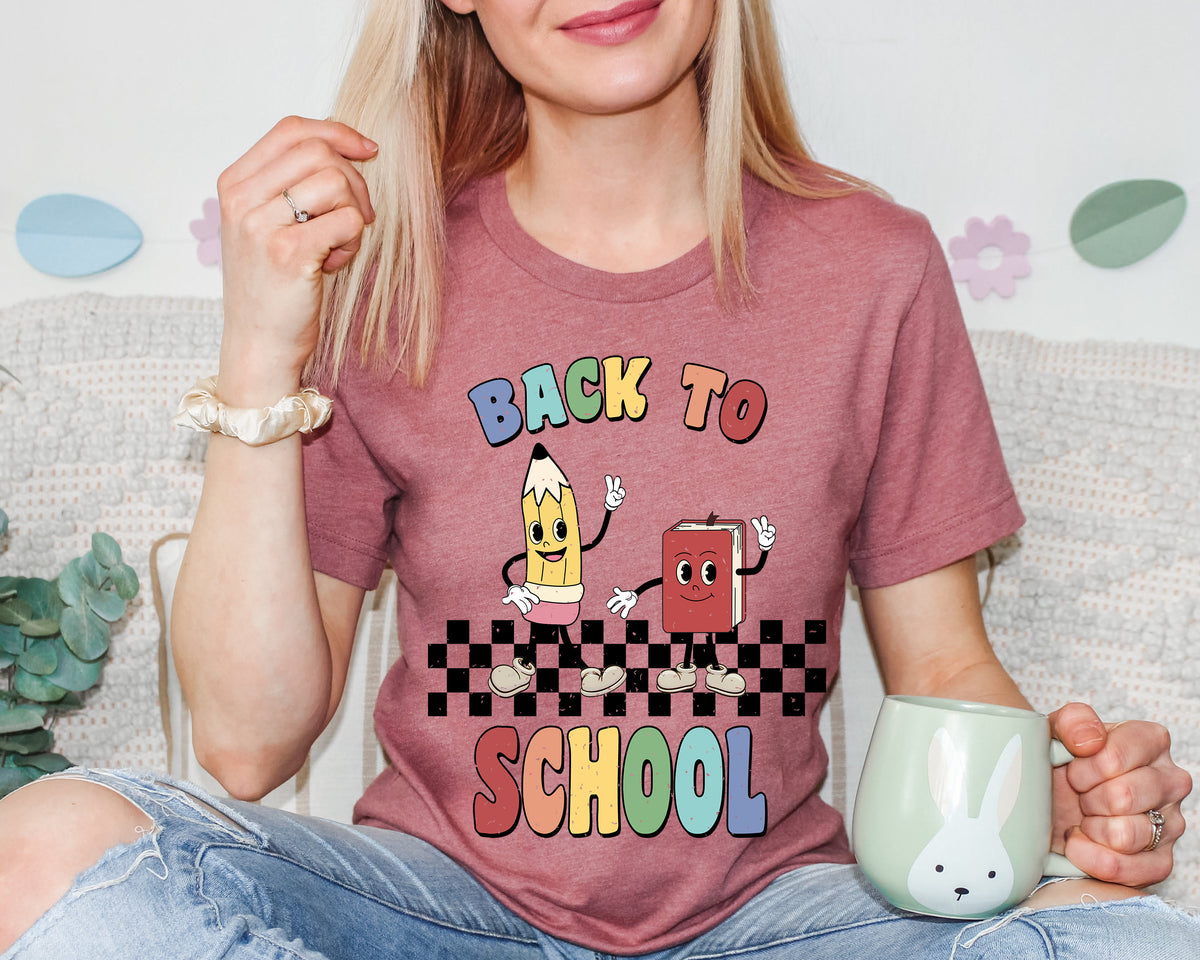 Back To School Teacher Shirt: Retro Pencil & Book Design