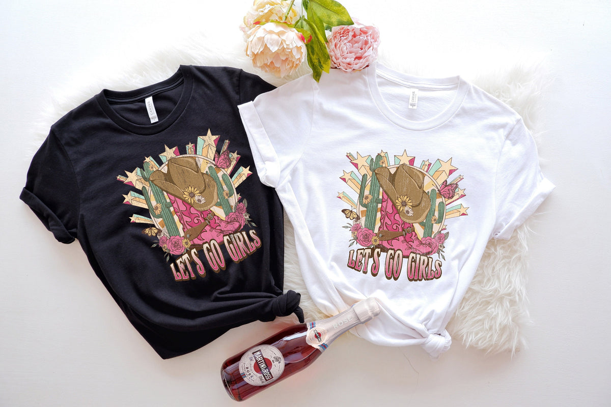Let's Go Girls Graphic Tee: Retro Cowgirl T-Shirt