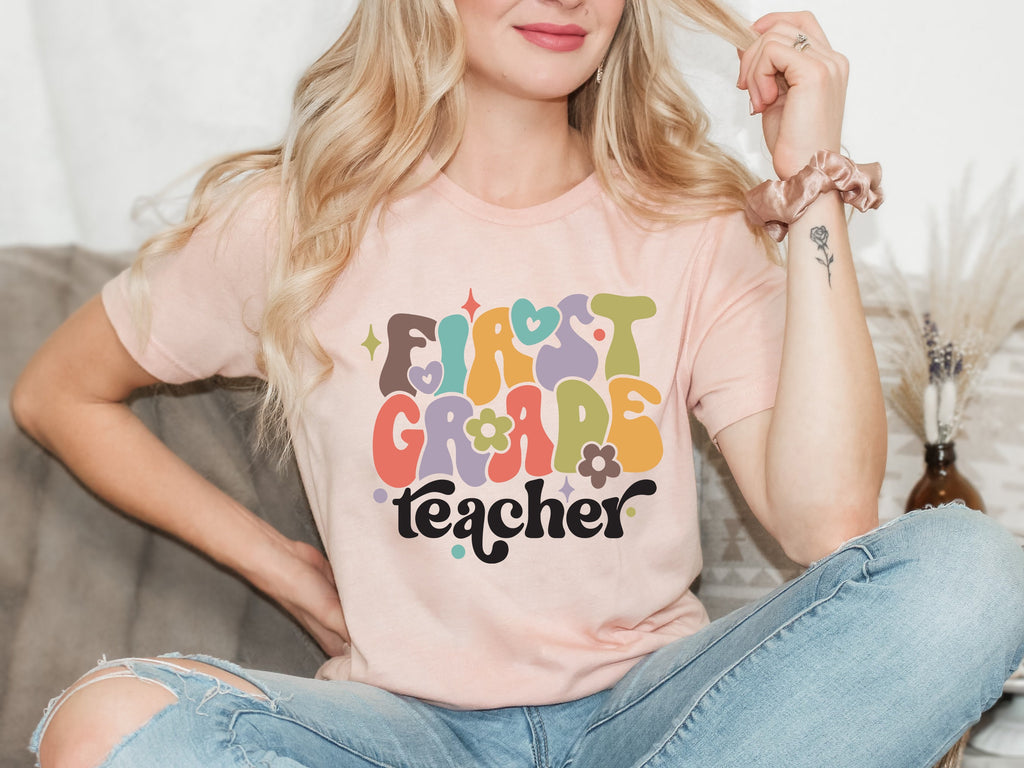 First Grade Teacher Shirt: Retro Back To School Tee