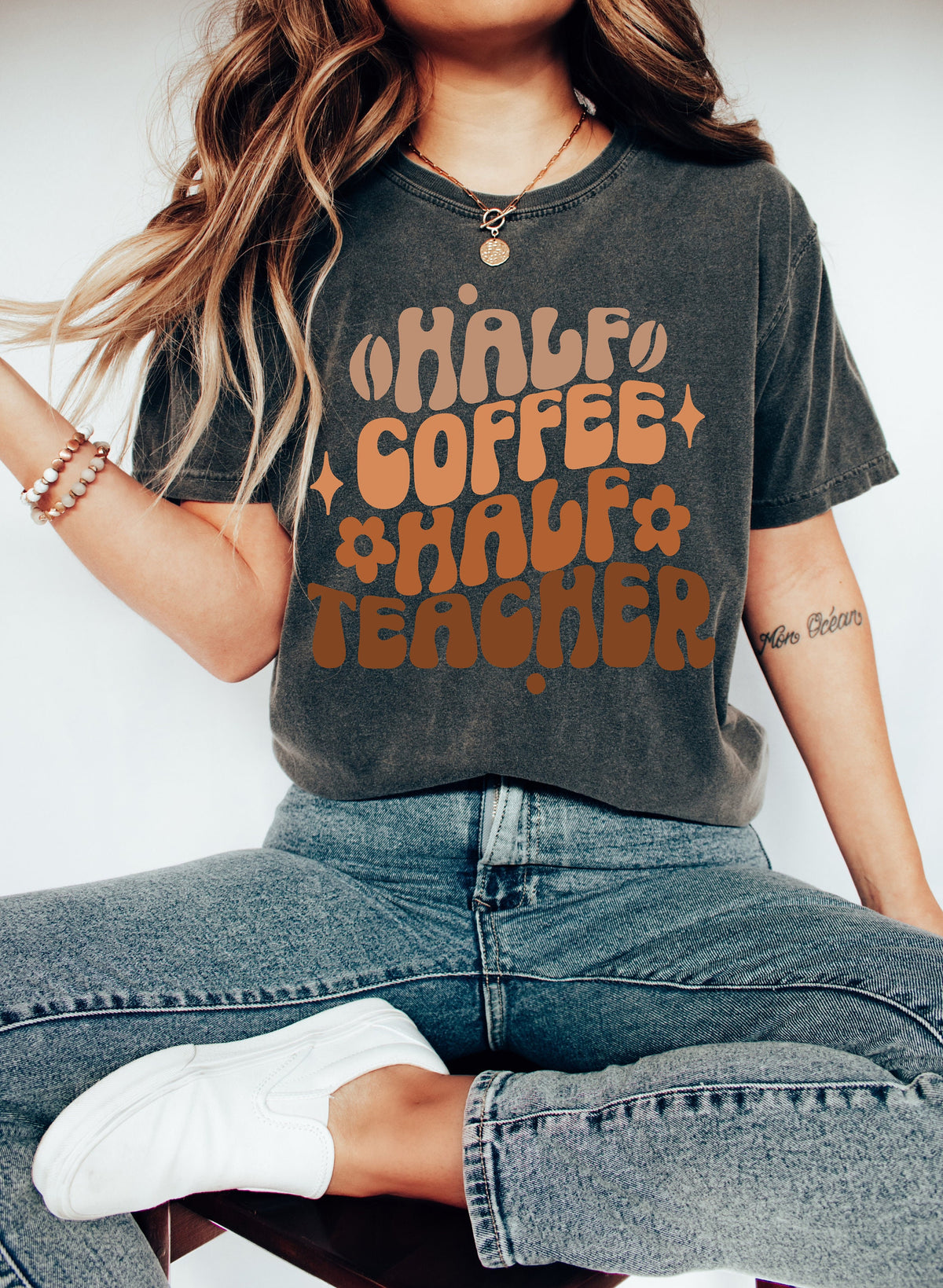 Half Coffee Half Teacher Shirt, Funny Teacher Gift