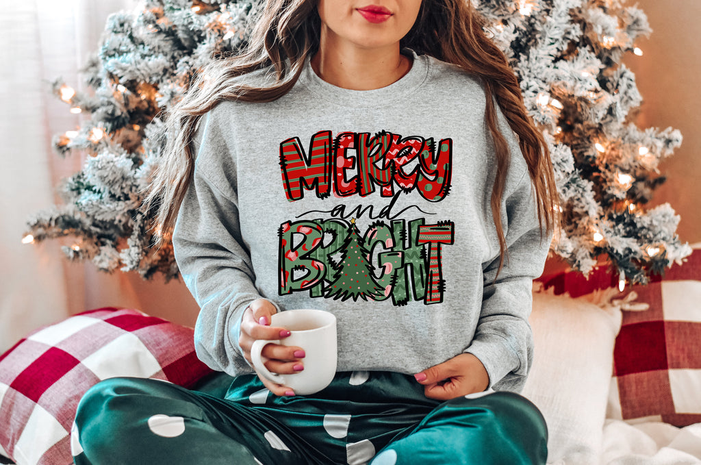 Merry and Bright Christmas Sweatshirt: Holiday Women's Shirt