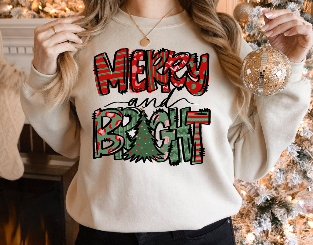 Merry and Bright Christmas Sweatshirt: Holiday Women's Shirt