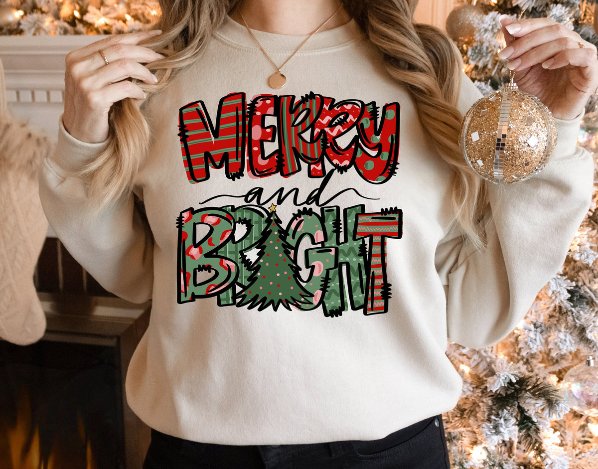 Merry and Bright Christmas Sweatshirt: Holiday Women's Shirt
