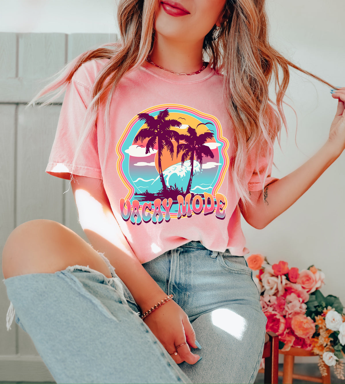 Vacay Mode Shirt: Retro Palm Tree Vacation Tee