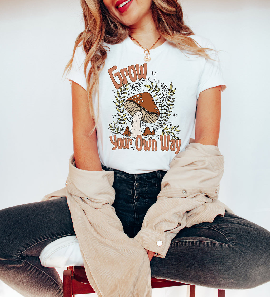 Mushroom Graphic Tee: Grow Your Own Way Vintage Style Shirt