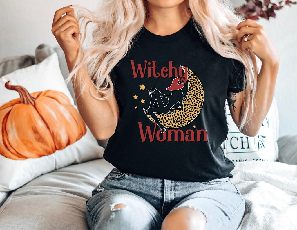 Witchy Woman Leopard Moon Shirt: Halloween Spooky Season Tee