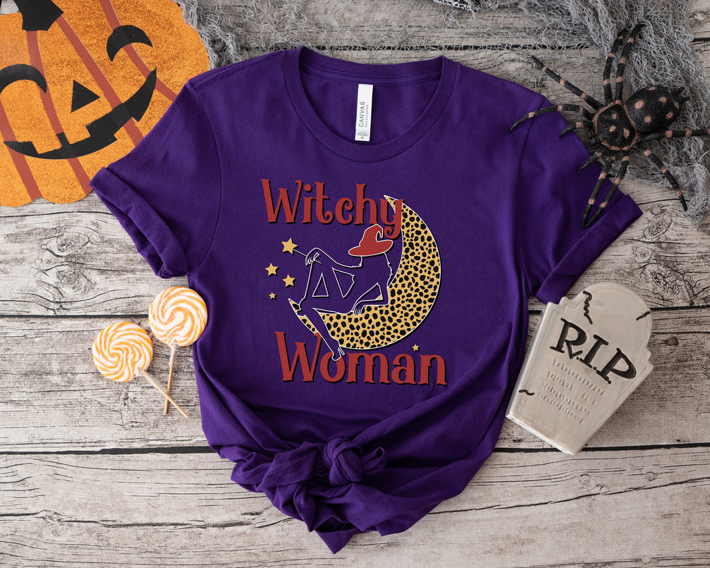 Witchy Woman Leopard Moon Shirt: Halloween Spooky Season Tee