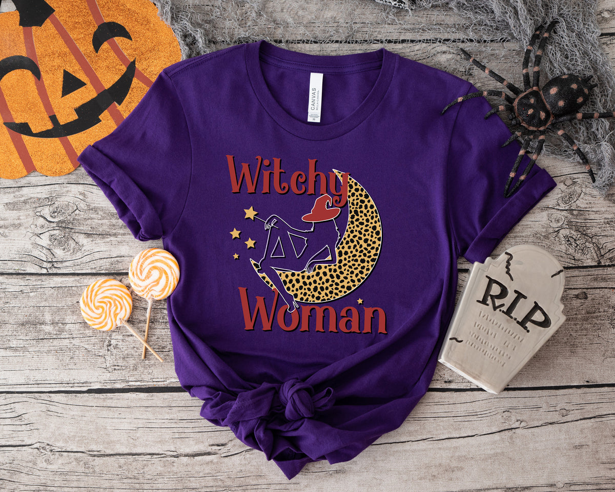 Witchy Woman Leopard Moon Shirt: Halloween Spooky Season Tee