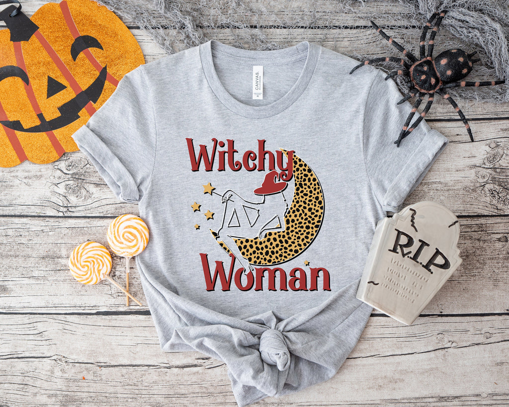 Witchy Woman Leopard Moon Shirt: Halloween Spooky Season Tee