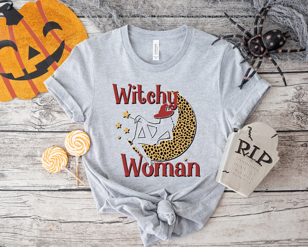 Witchy Woman Leopard Moon Shirt: Halloween Spooky Season Tee