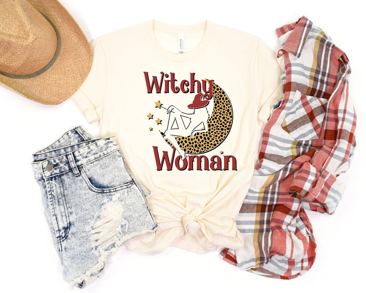 Witchy Woman Leopard Moon Shirt: Halloween Spooky Season Tee