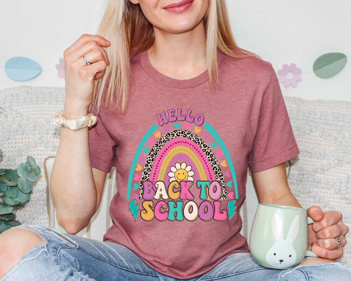 Back to School Teacher T-Shirt: Retro Rainbow Design