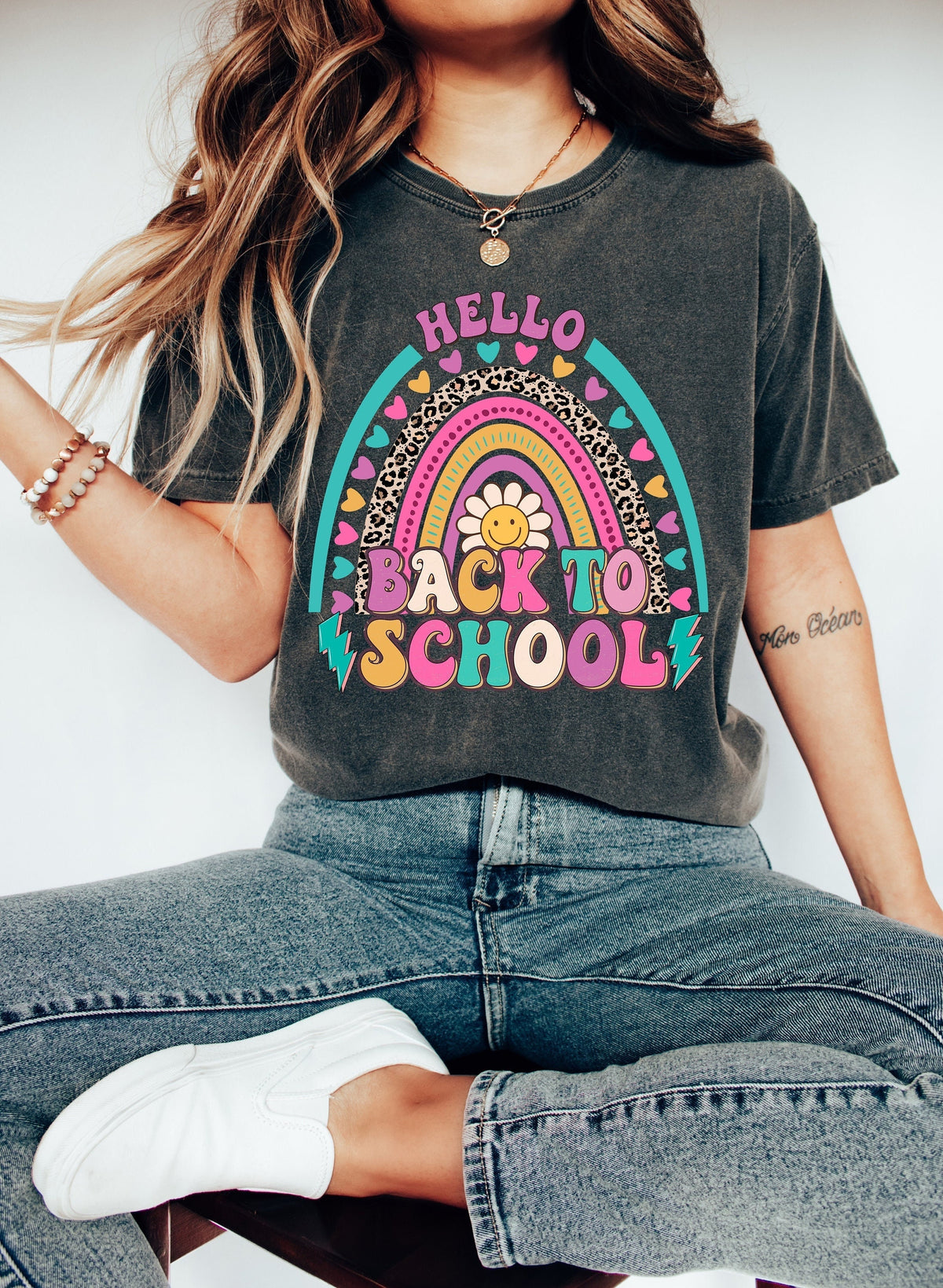 Back to School Teacher T-Shirt: Retro Rainbow Design