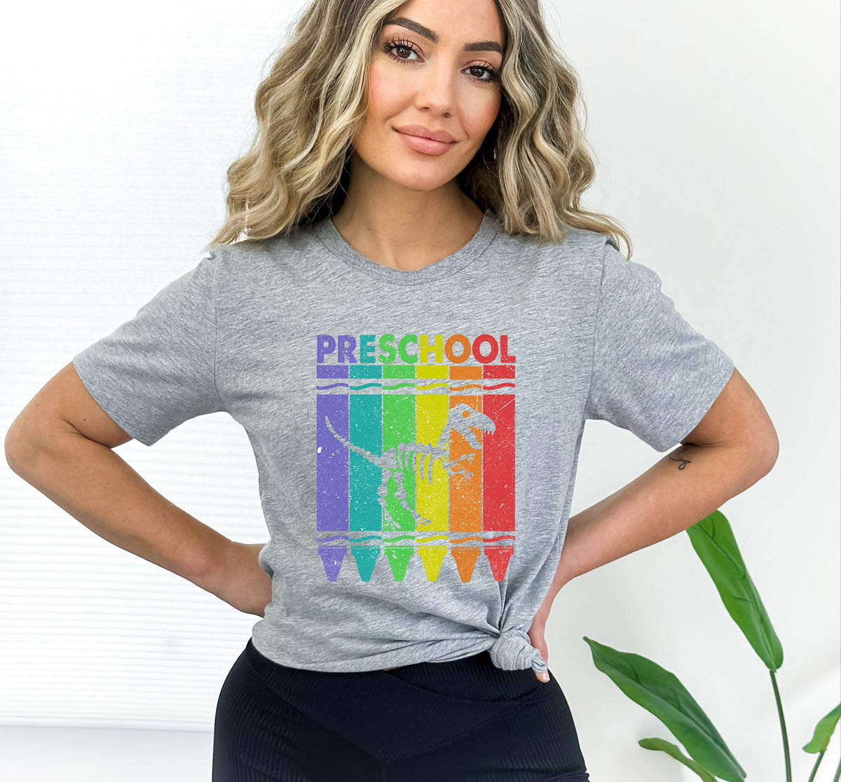 Crayons Dinosaur Teacher Shirt: Preschool Kindergarten T-Shirt