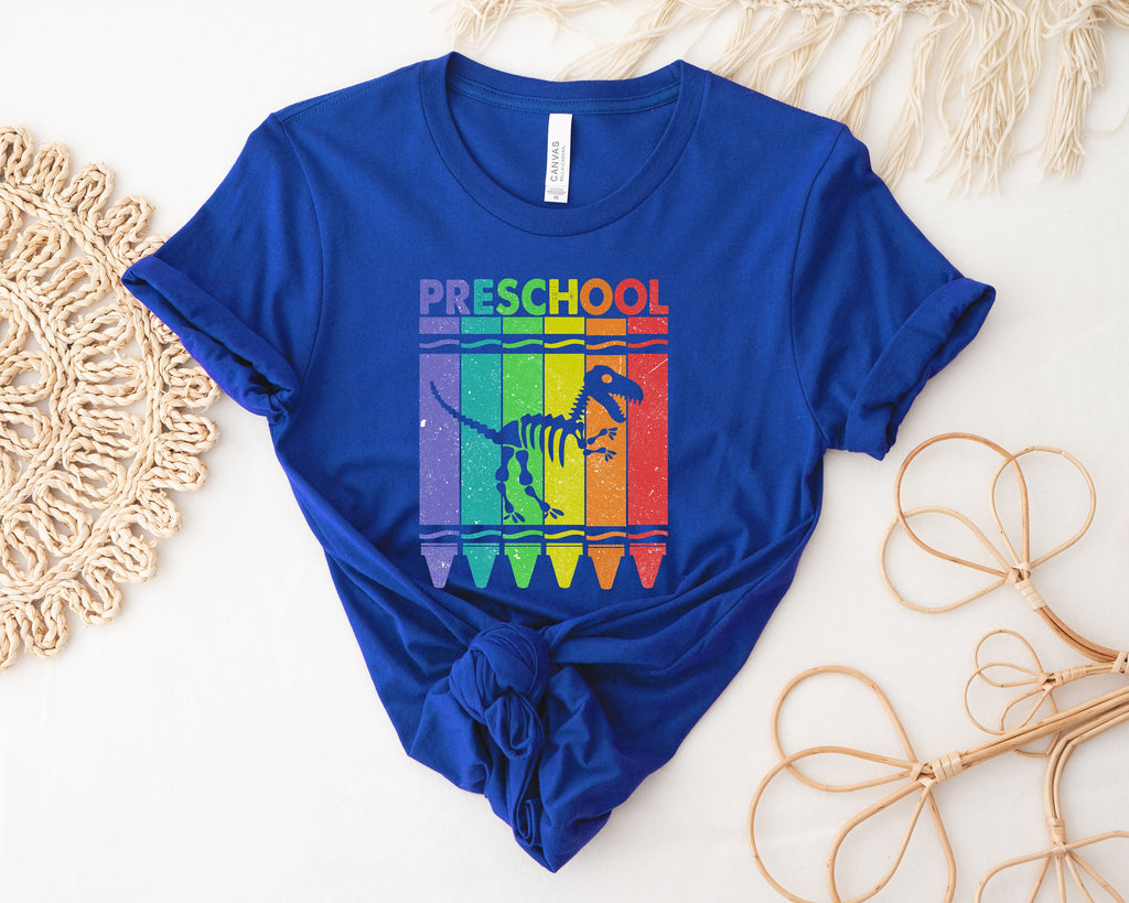 Crayons Dinosaur Teacher Shirt: Preschool Kindergarten T-Shirt