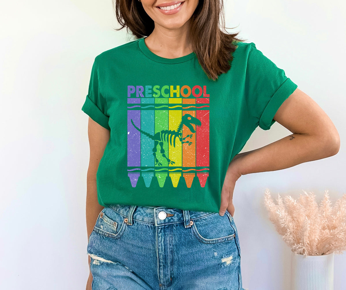 Crayons Dinosaur Teacher Shirt: Preschool Kindergarten T-Shirt