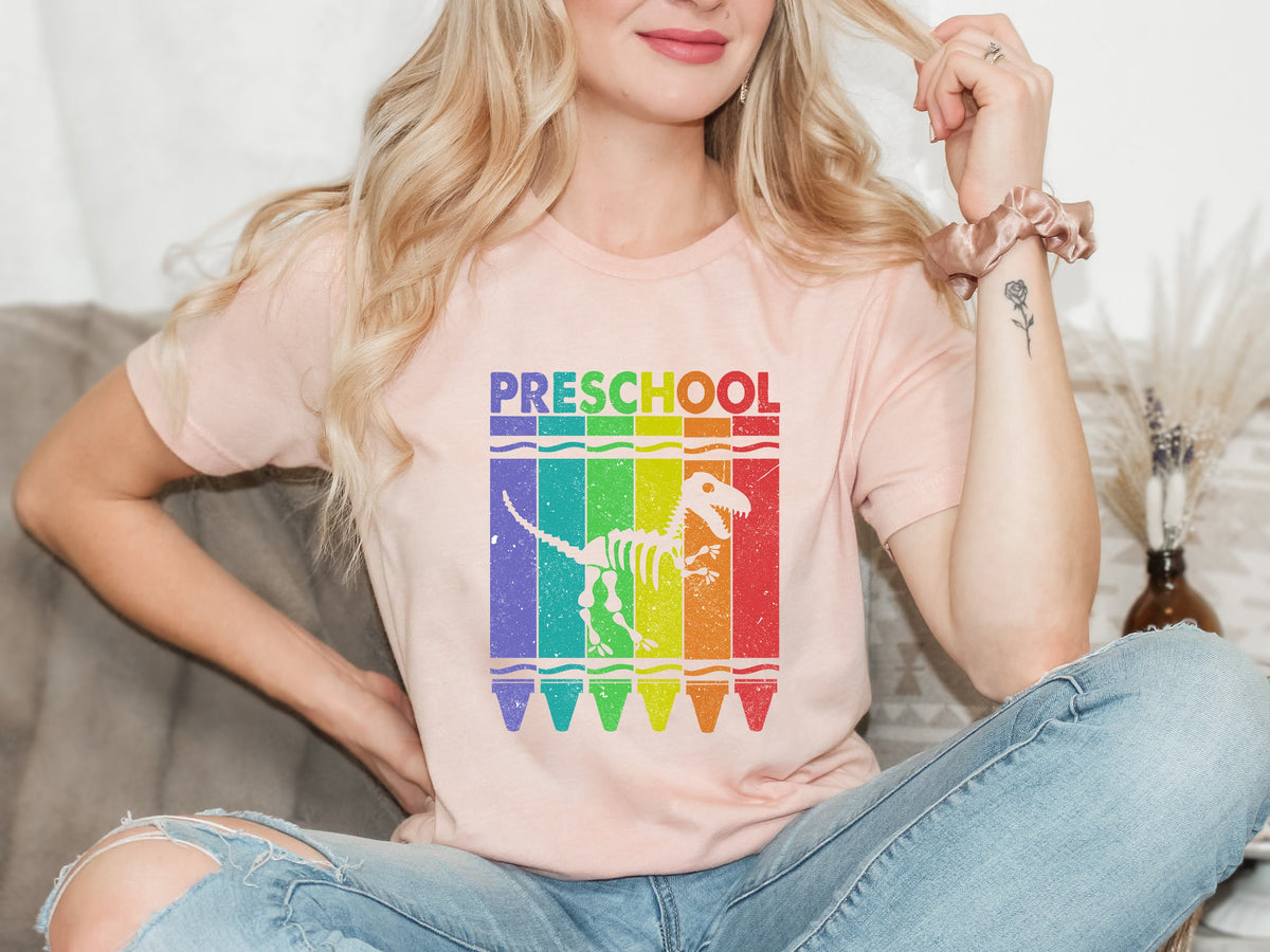 Crayons Dinosaur Teacher Shirt: Preschool Kindergarten T-Shirt
