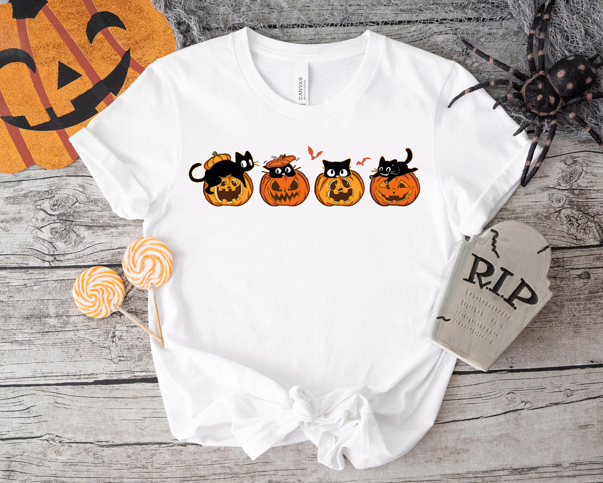 Halloween Cat Sweatshirt: Spooky Black Cats & Pumpkins