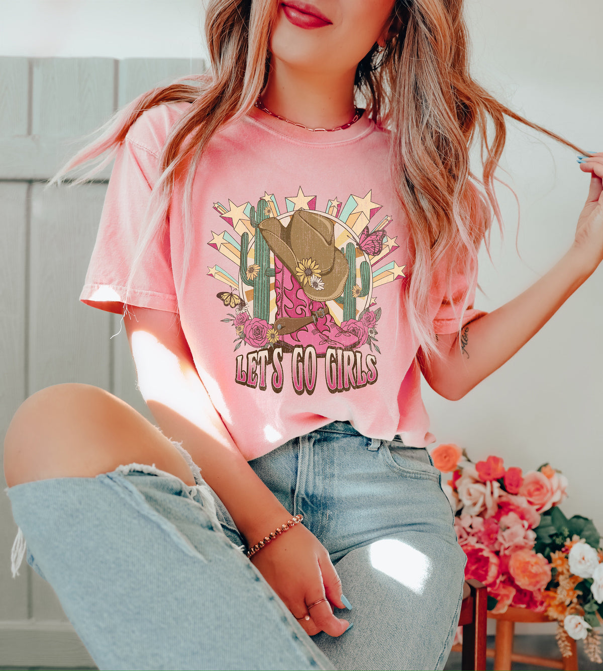 Let's Go Girls Graphic Tee: Retro Cowgirl T-Shirt