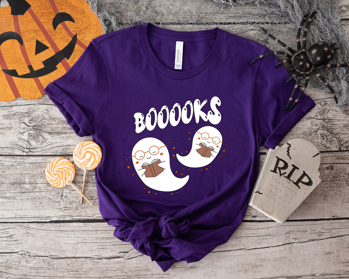 Halloween Ghost Books T-Shirt: Teacher Reading Shirt
