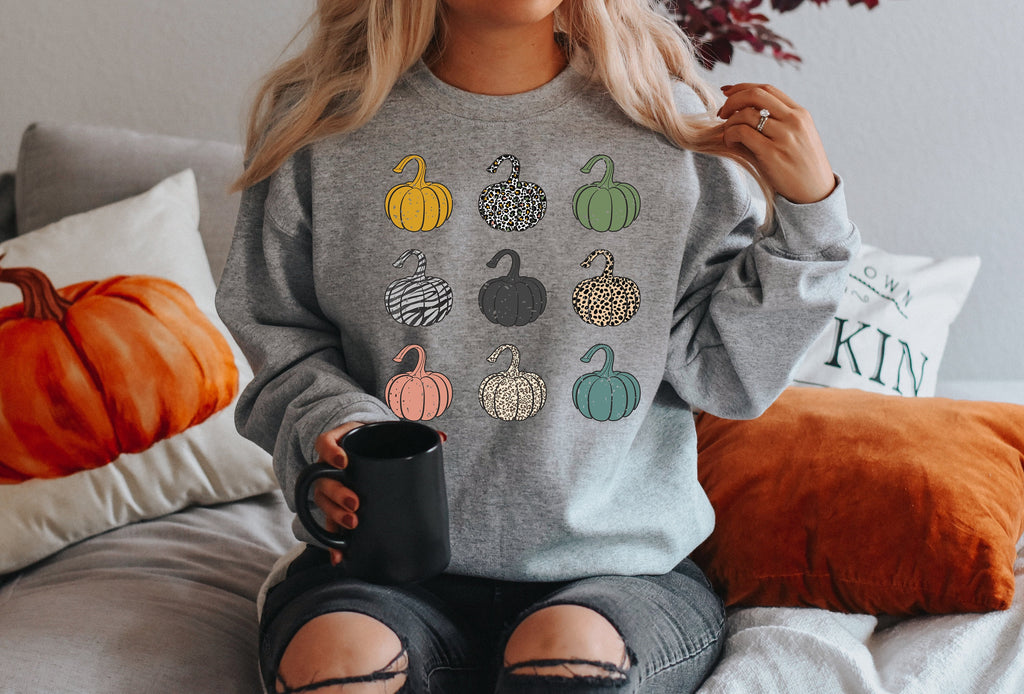 Colorful Pumpkins Thanksgiving Shirt: Autumn T-Shirt or Sweatshirt