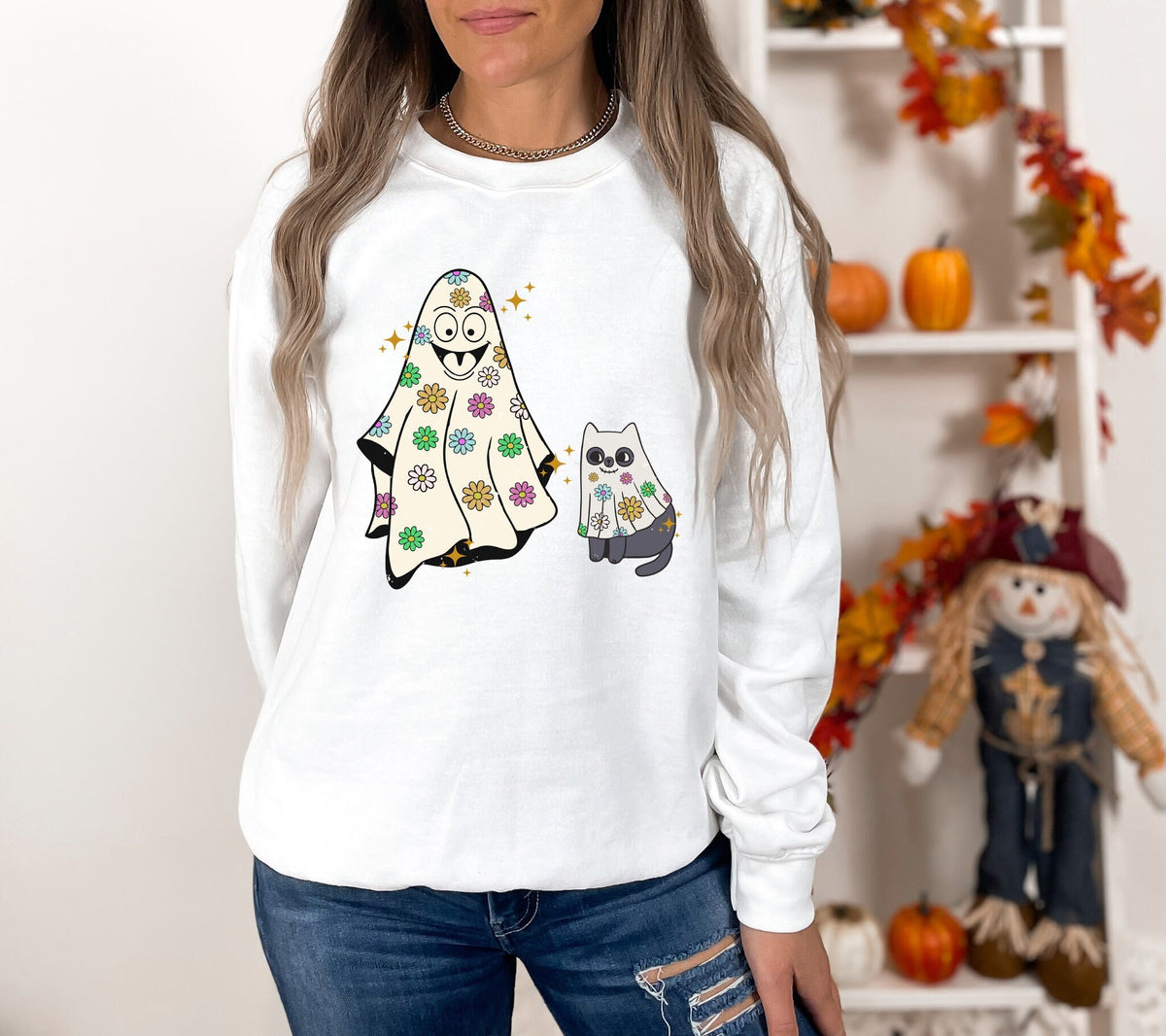 Cute Ghost Cat Halloween Shirt, Spooky Season Tee