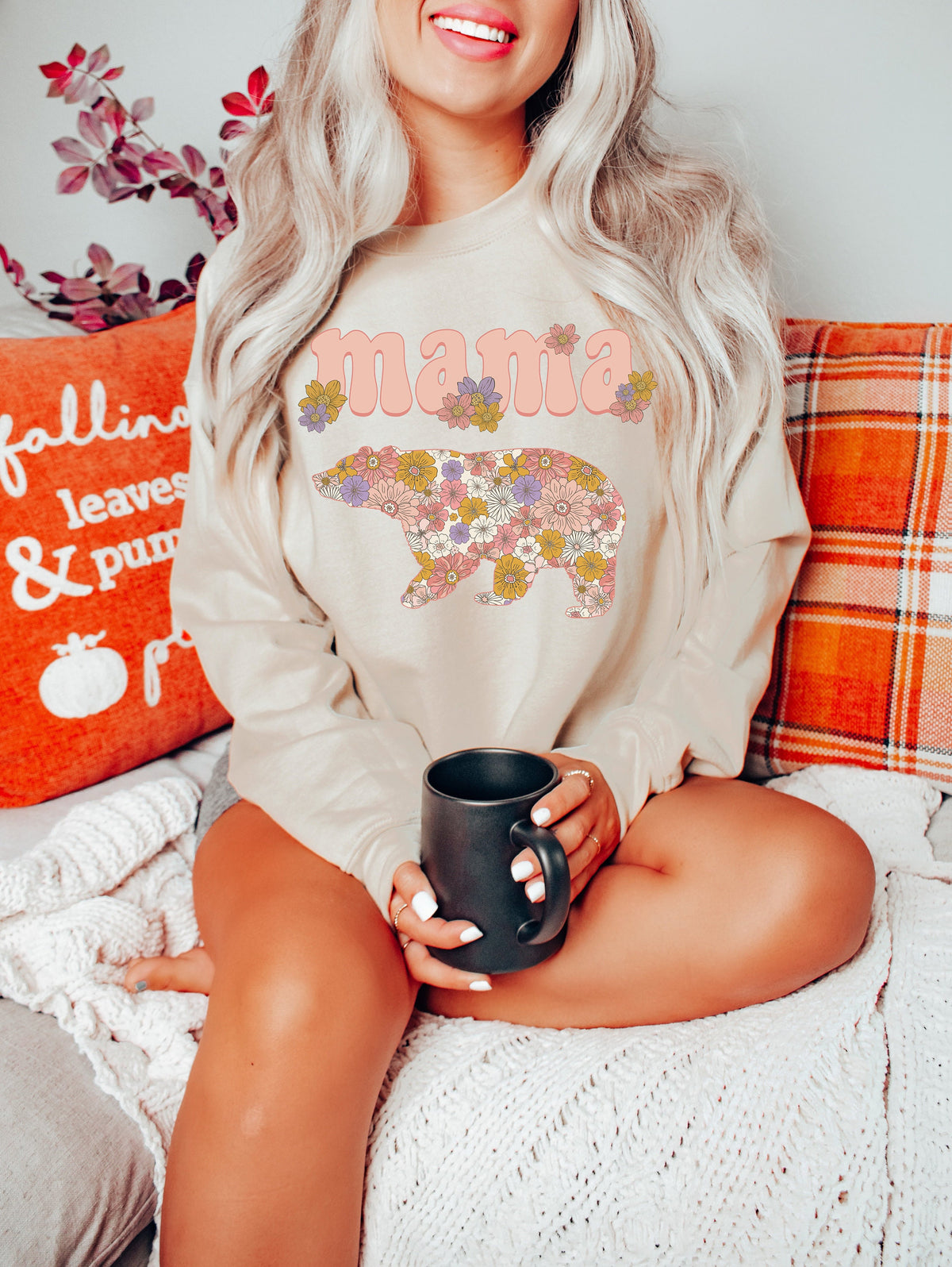 Fall Mama Bear Sweatshirt: Floral Autumn Tee