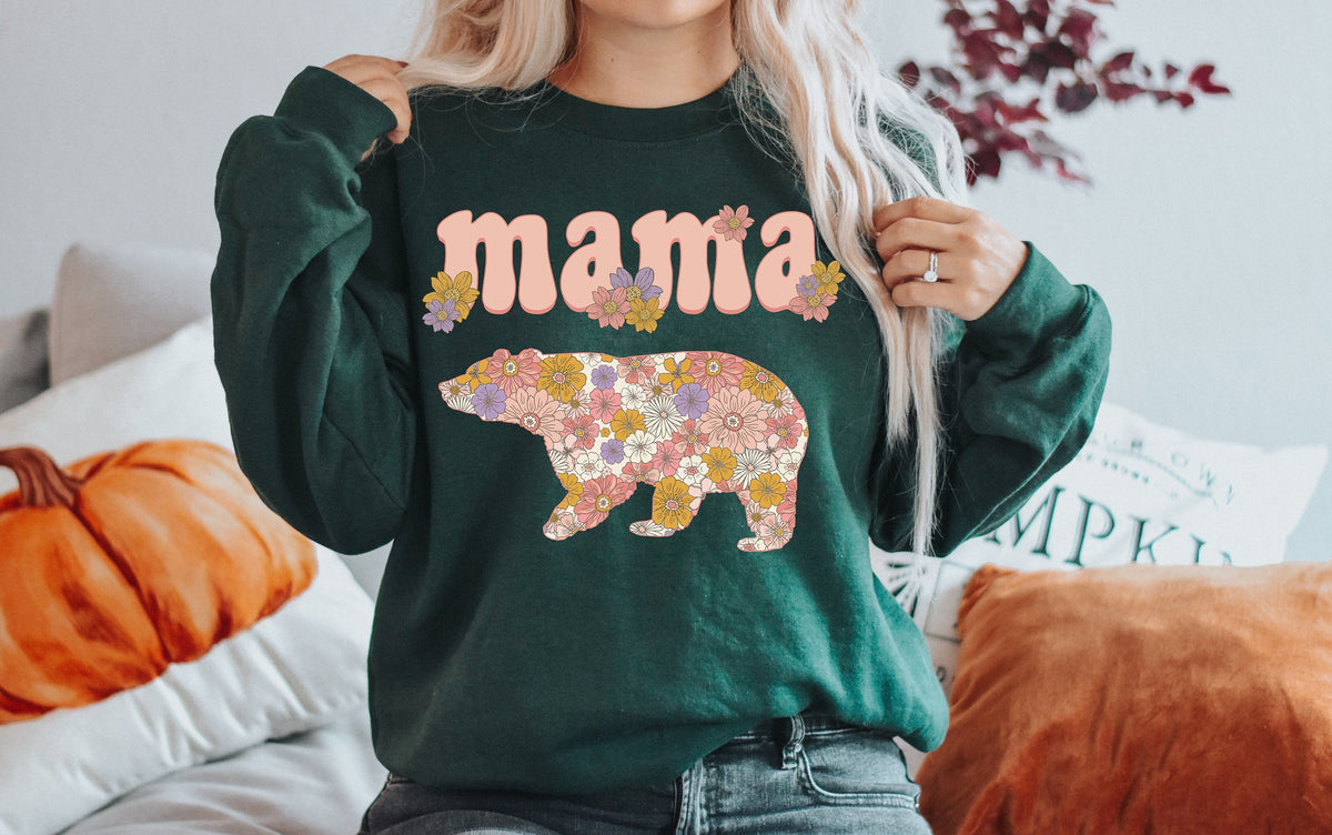 Fall Mama Bear Sweatshirt: Floral Autumn Tee