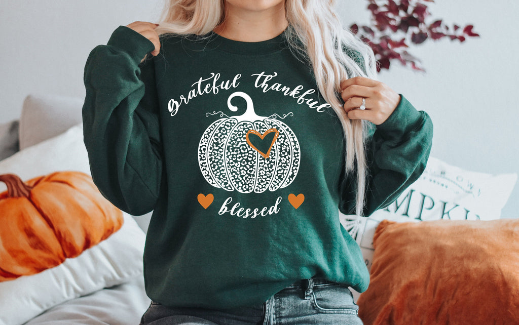 Leopard Pumpkin Thanksgiving Shirt: Grateful, Thankful, Blessed