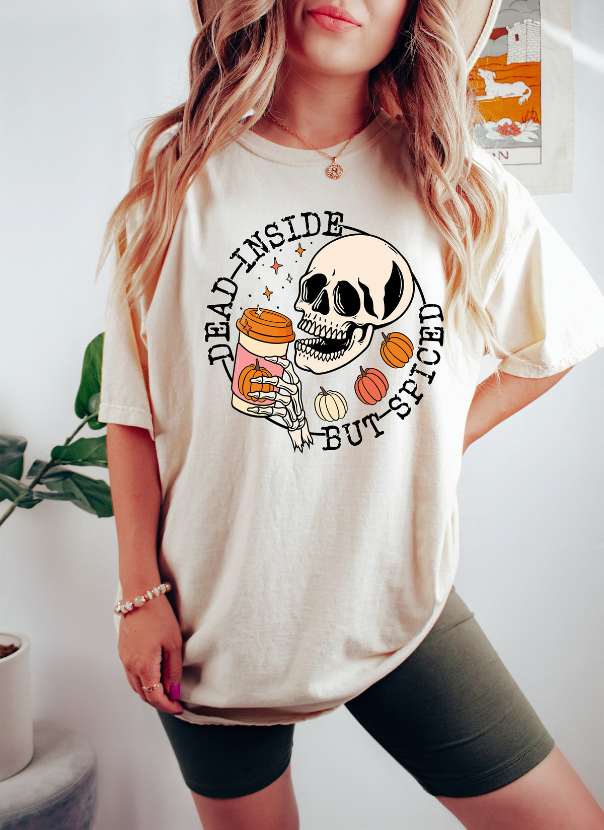 Dead Inside But Spiced Halloween Shirt, Skeleton Pumpkin Tee