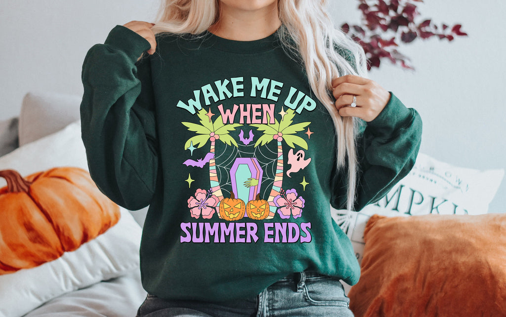 Wake Me Up When Summer Ends Shirt: Spooky Season Halloween Coffin Tee