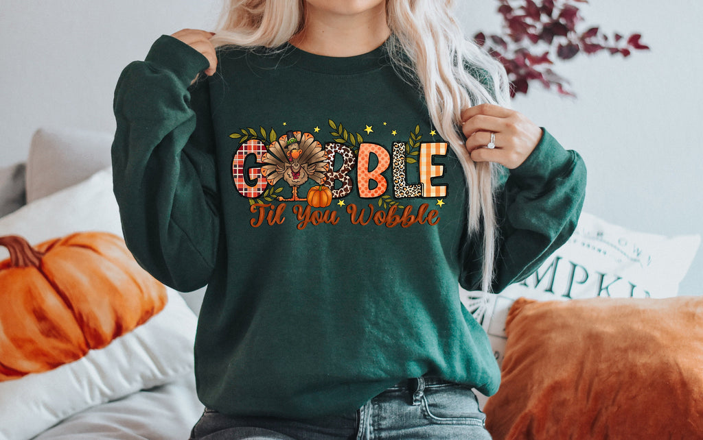 Gobble Til You Wobble Thanksgiving Shirt: Funny Turkey Tee