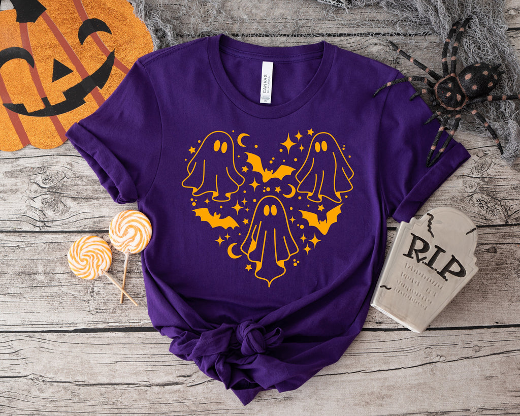 Halloween Ghost Heart T-Shirt, Women's Fall Graphic Tee