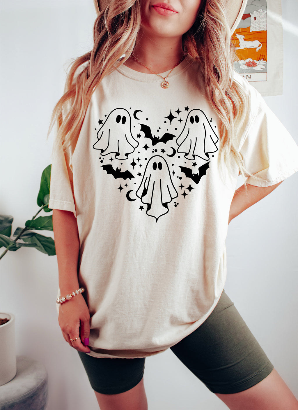 Halloween Ghost Heart T-Shirt, Women's Fall Graphic Tee