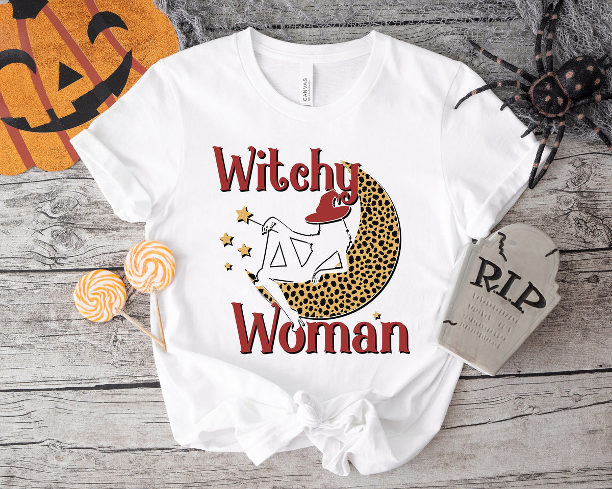 Witchy Woman Leopard Moon Shirt: Halloween Spooky Season Tee