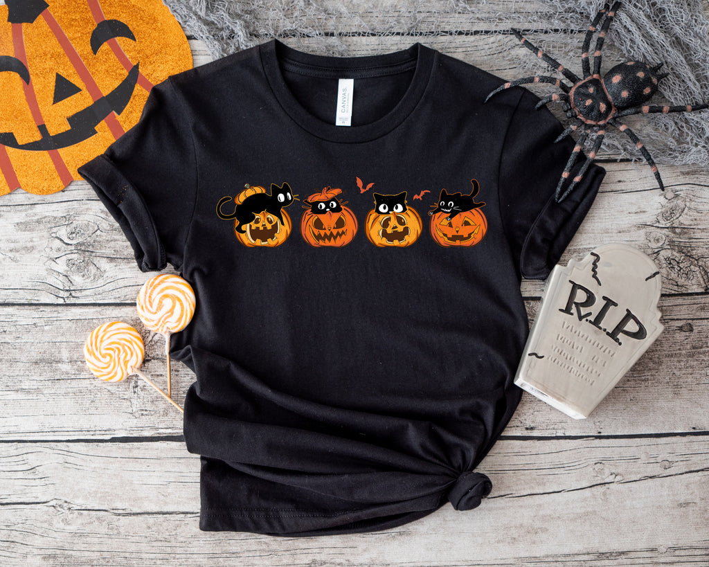 Halloween Cat Sweatshirt: Spooky Black Cats & Pumpkins