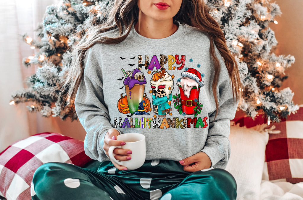 Happy Hallothanksmas T-Shirt, Coffee Lover, Holiday Outfit