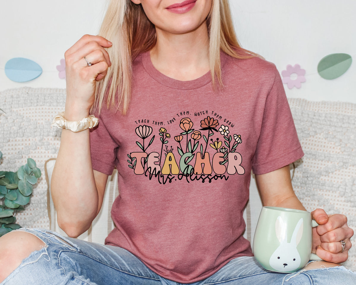 Boho Teacher Shirt: Floral Personalized Teacher Crewneck